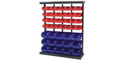 Storage Rack with Plastic Bins